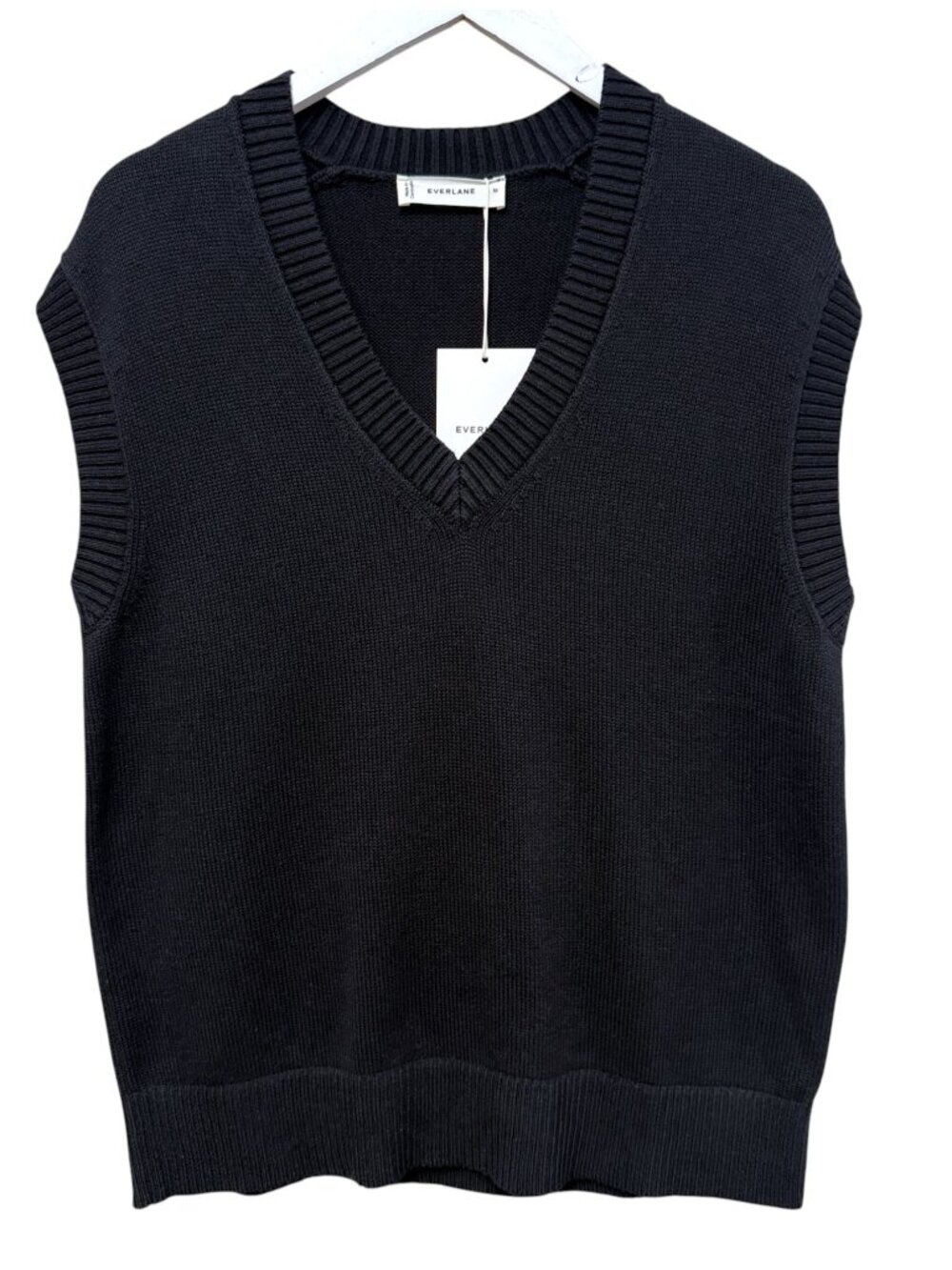 EVERLANE Sweater Vest Womens Medium Black Organic Cotton Knit V Neck Pullover